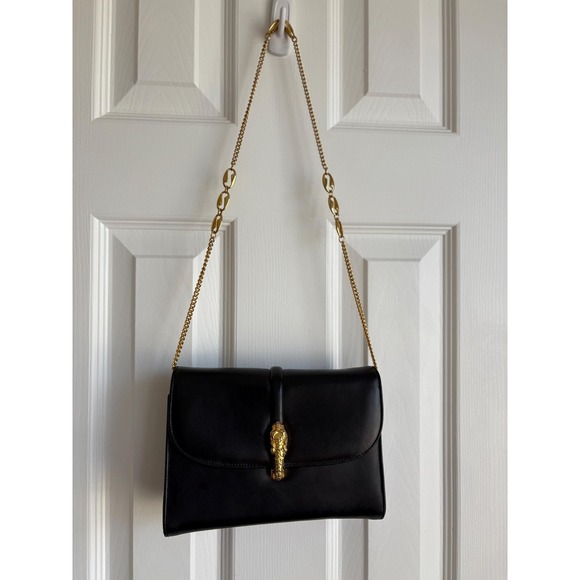 Vintage Saks Fifth Ave bag Leather Crossbody Gold Tone Chain w/ Lion Head Clasp - Picture 1 of 10